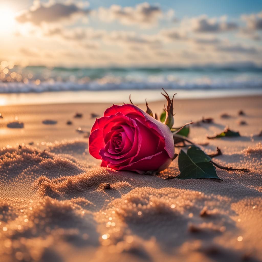 Fallen Rose on Beach, Professional Photography