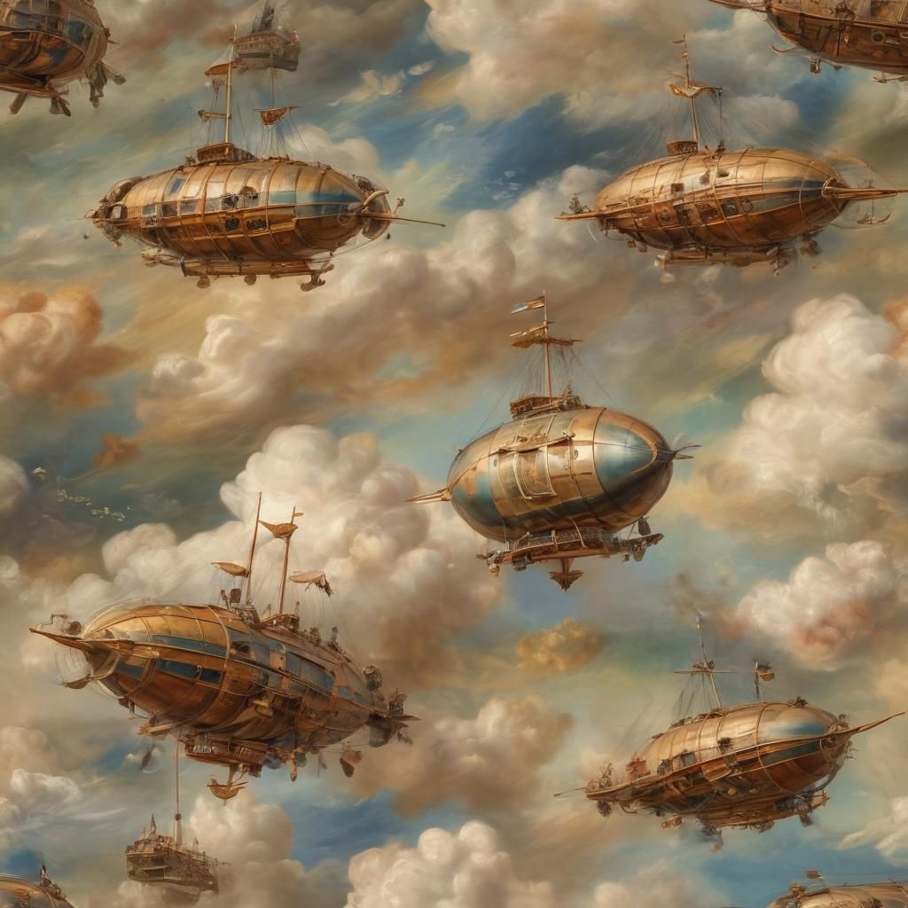 Medieval Airship Fresco in Impressionist Style