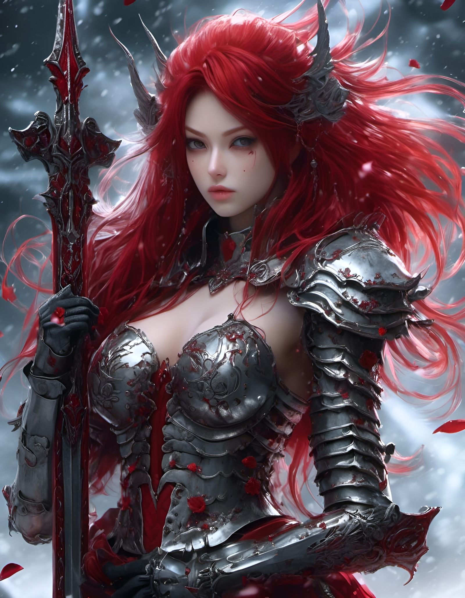 Armored Erza Scarlet with Excalibur in Anime Style