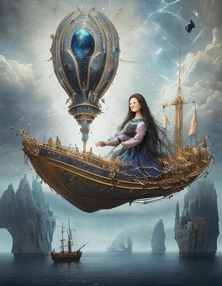 Magical Spaceship in Renaissance Oil Painting Style