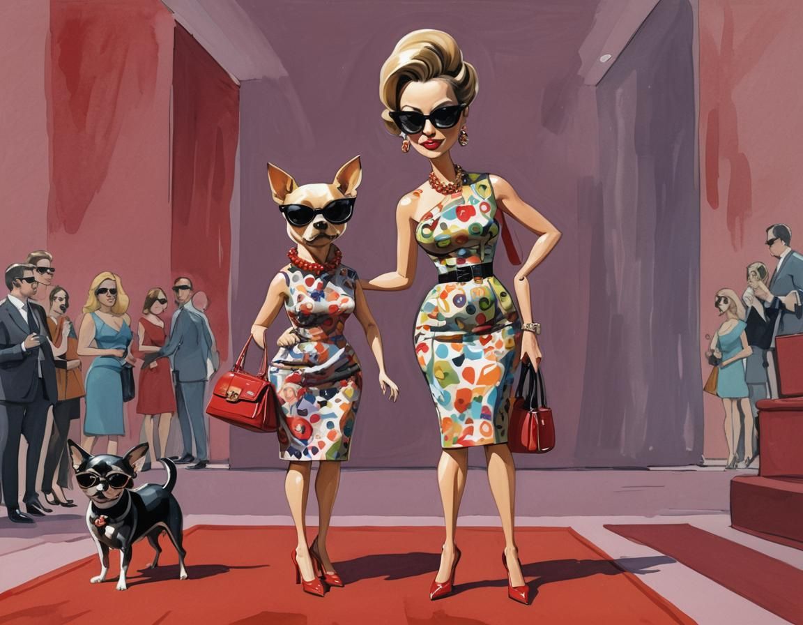 Glamorous Socialite Caricature on the Red Carpet