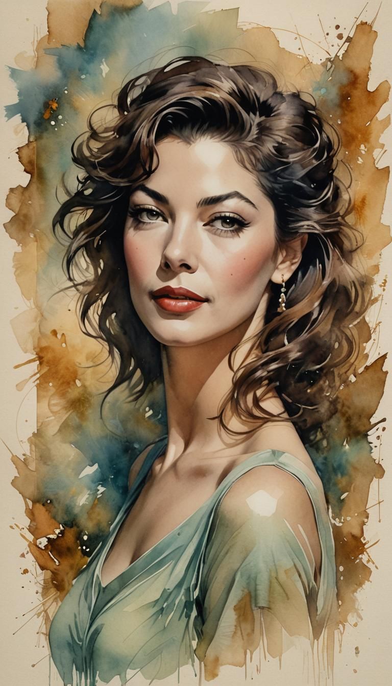 Ava Gardner Portrait in Watercolor Line Art