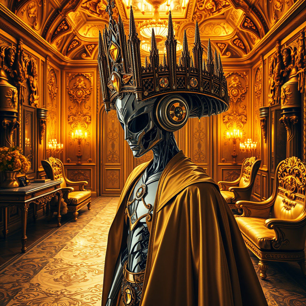 Gothic Robot in Golden Baroque Room