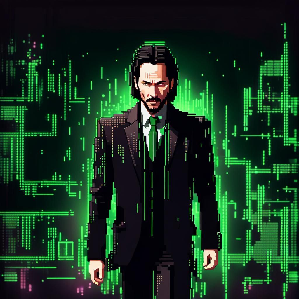 Pixel Art Portrait of Neo from The Matrix