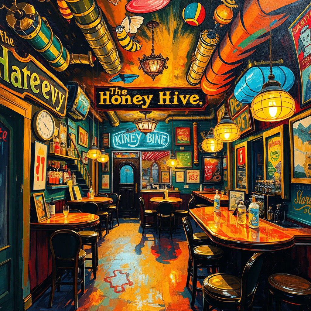 Honey Hive Dive Bar in Neo-Impressionist Style