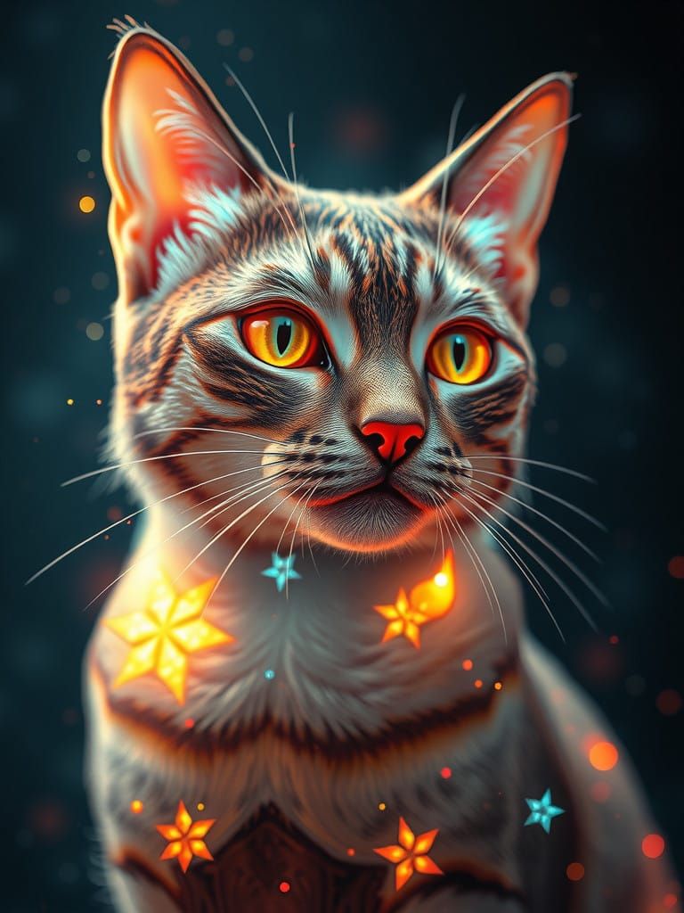 Stunning Cat Hologram in Epic Fantasy Scene