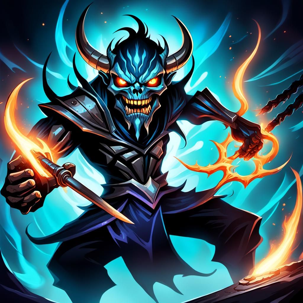 Demon with Tongs Surrounded by Dark Energy