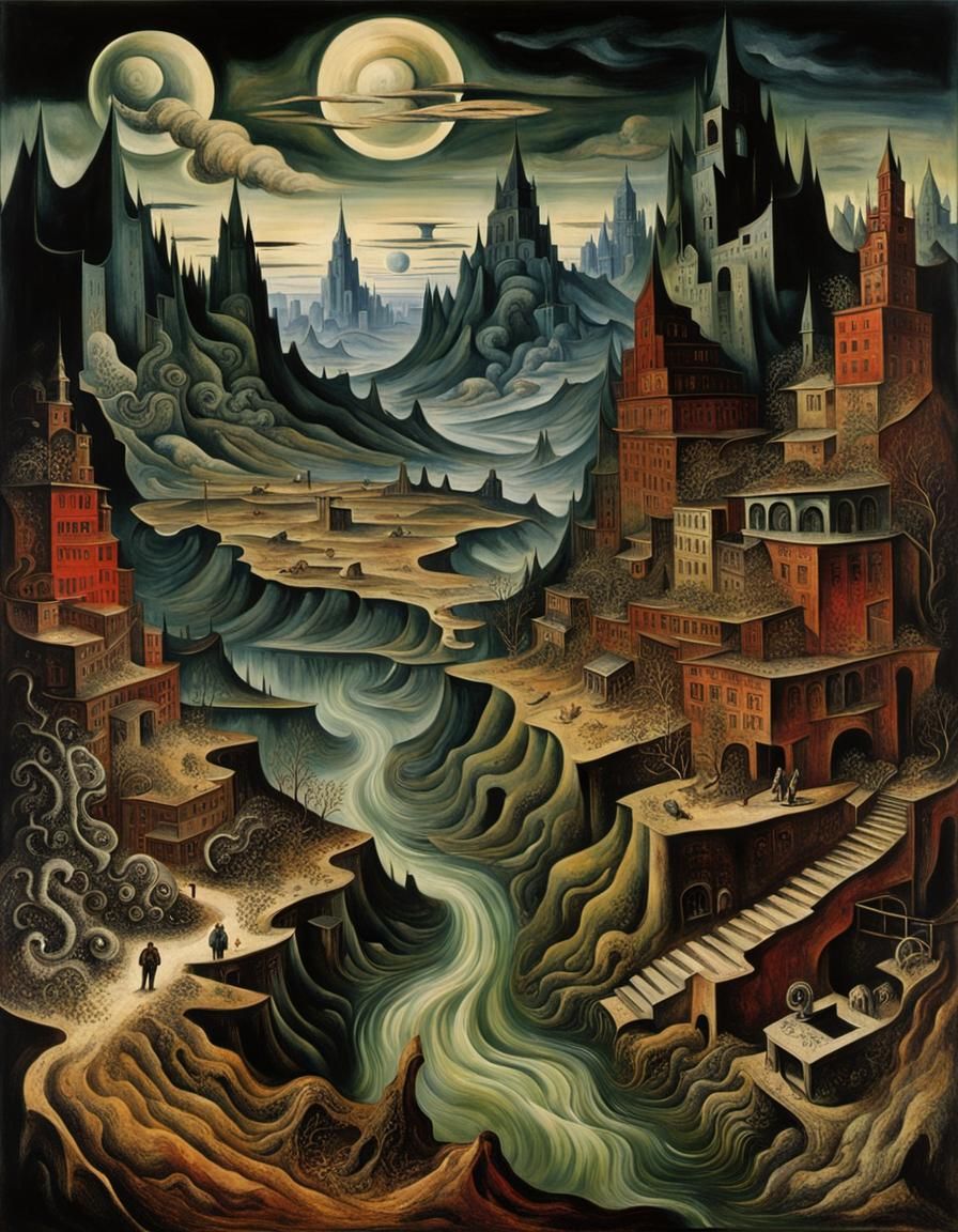 Dystopian Surreal Landscape in Expressionist Style
