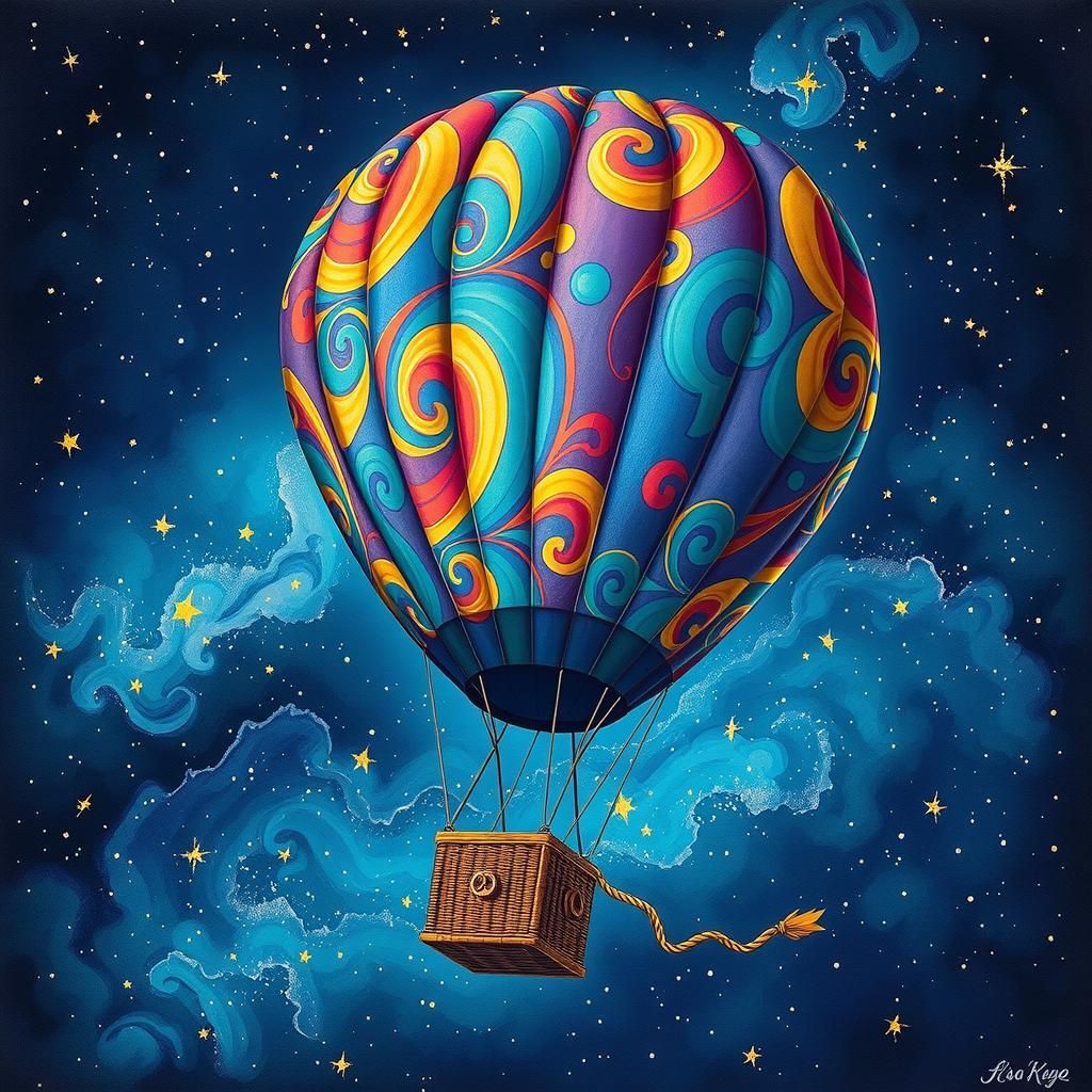 Hot Air Balloon in Starry Night Sky