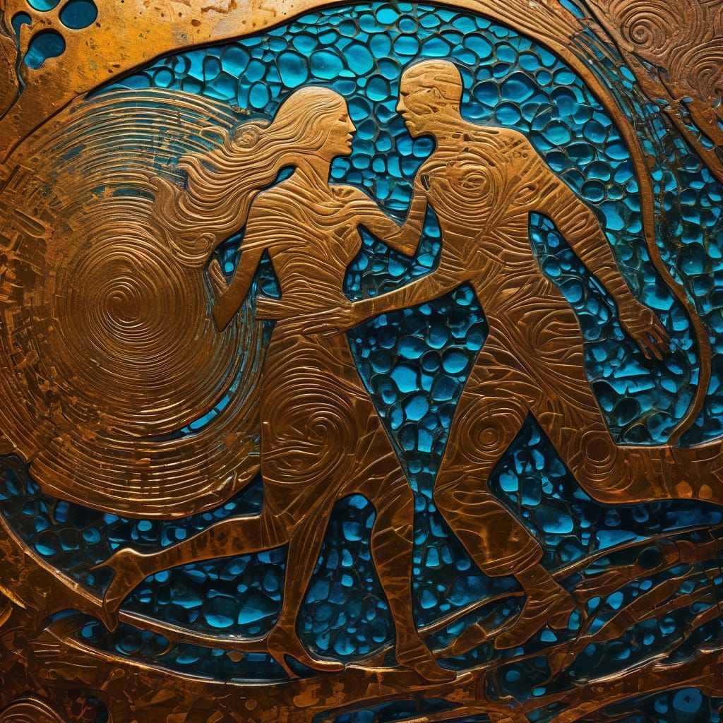 Lovers Speeding Through Light in Klimt Style