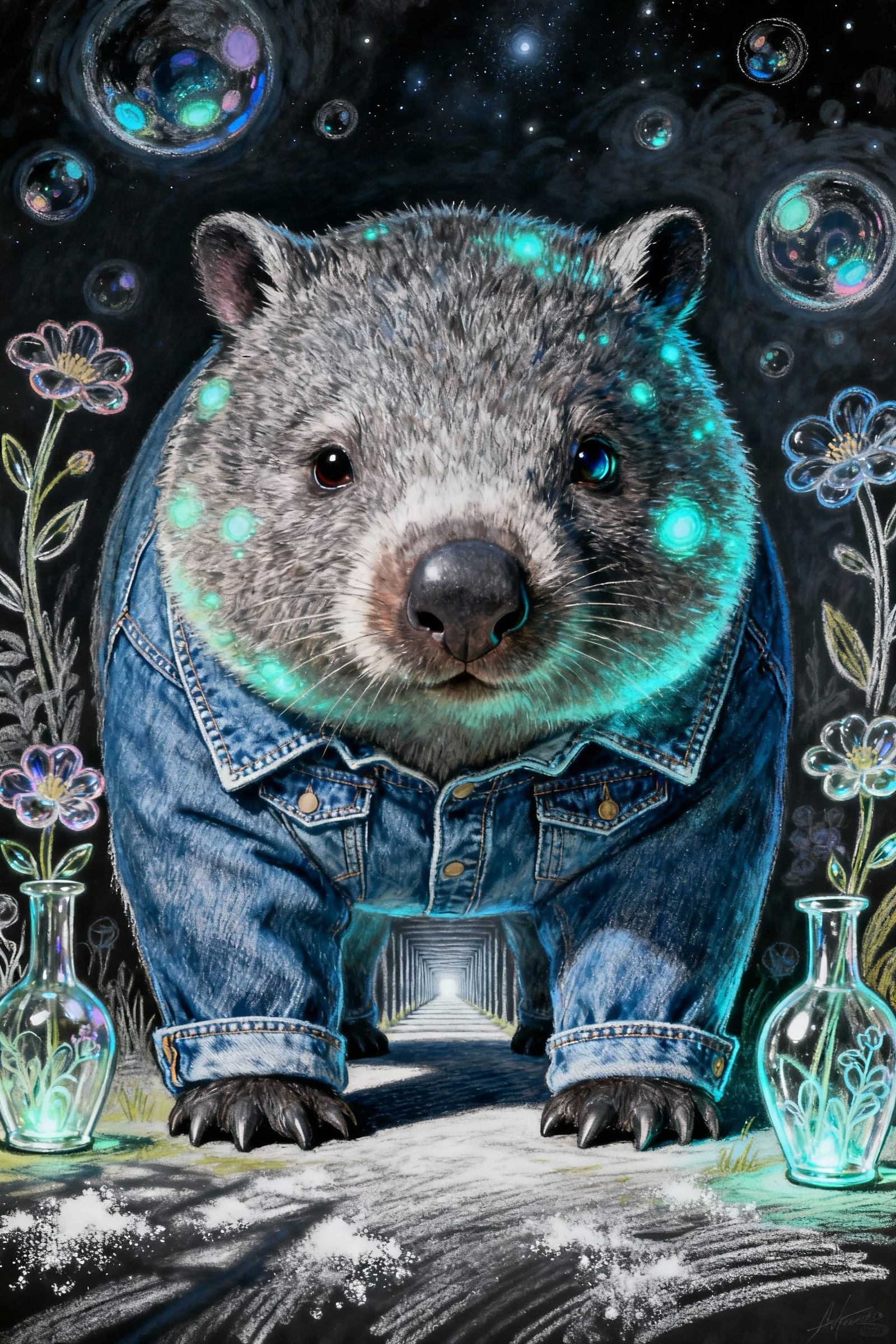 Denim Wombat Stretching From Here into Neverness