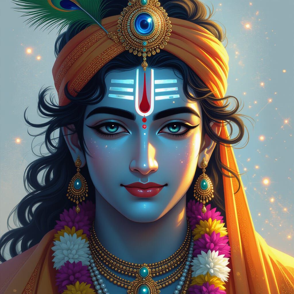 Krishna's Face Radiating Cosmic Energy