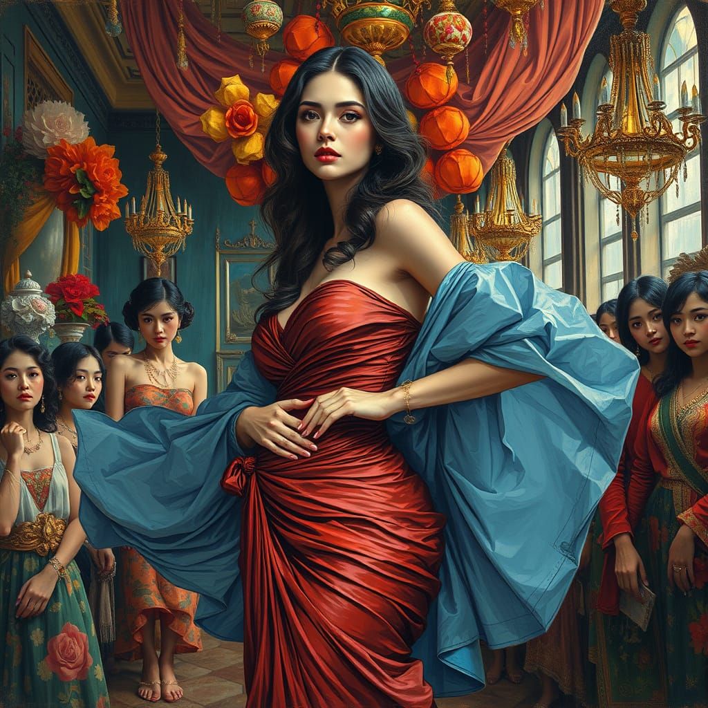 Voluminous Woman in Opulent Setting, Post-Impressionist Styl...