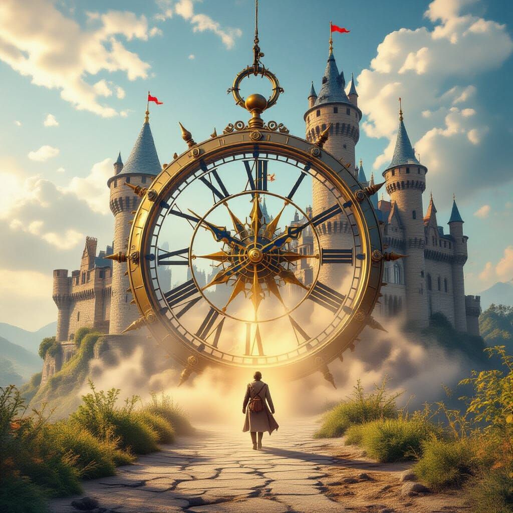 Time Traveler at Energy Portal with Castle