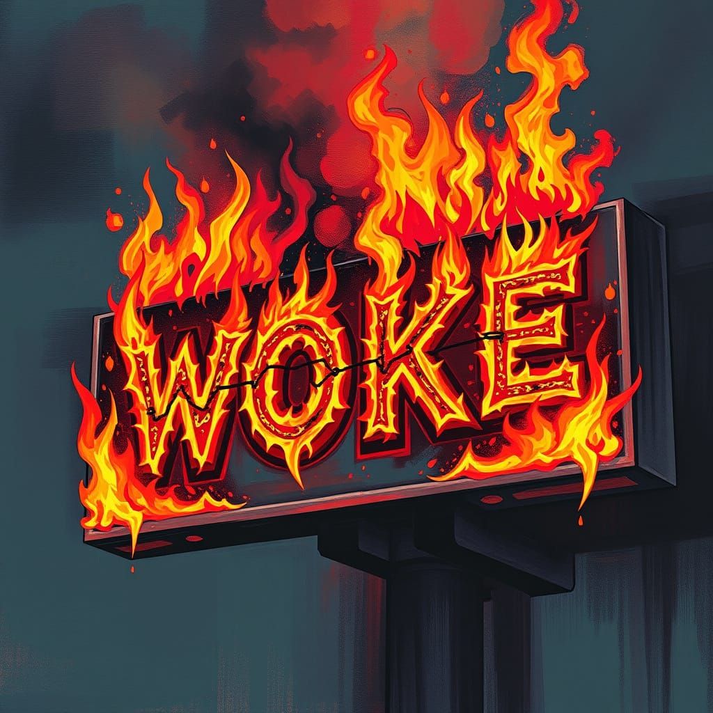 Burning Sign: WOKE in Digital Art Style