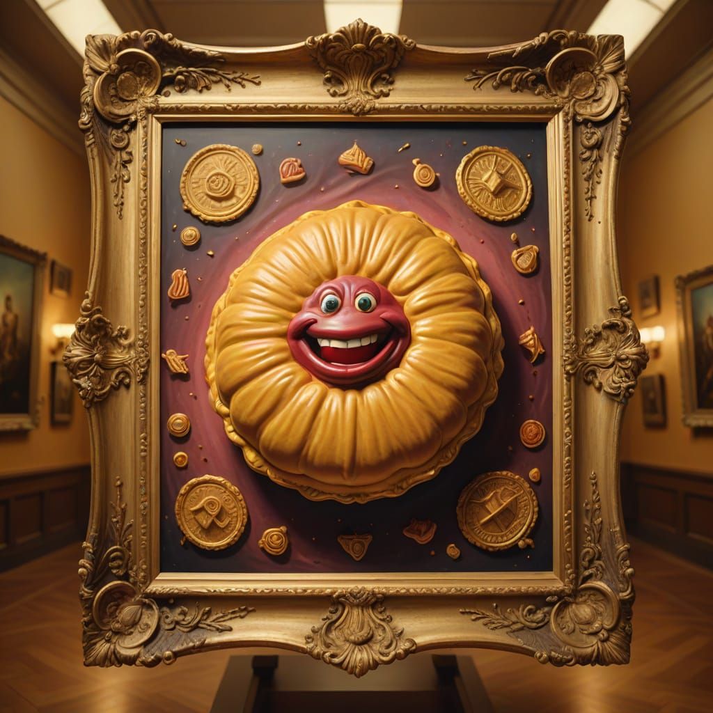 Framed Whoopie Cushion in Museum, Oil Painting Style