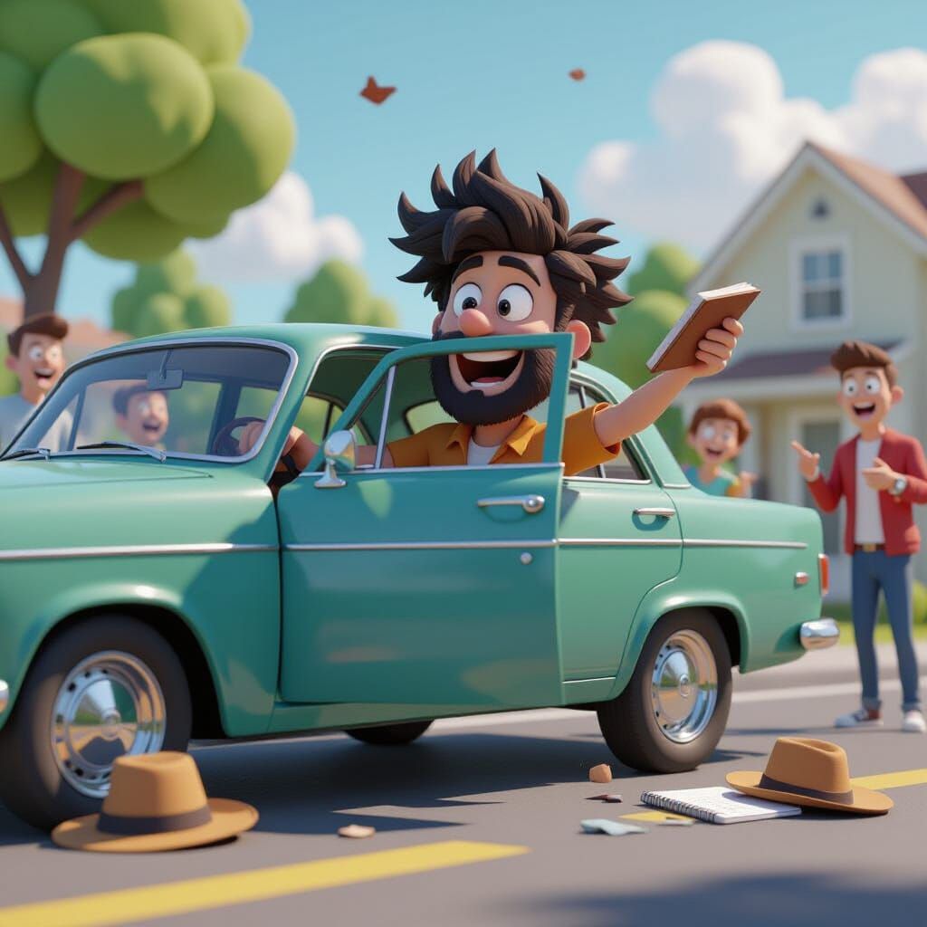 Cartoon Car Chaos: An Accident in Vibrant Colors