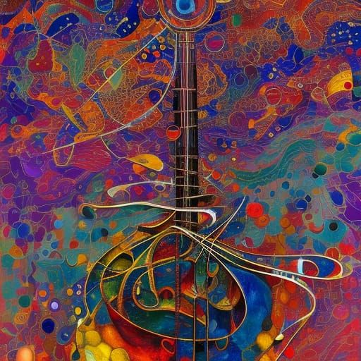 Magical Musical Instrument in Impasto Texture