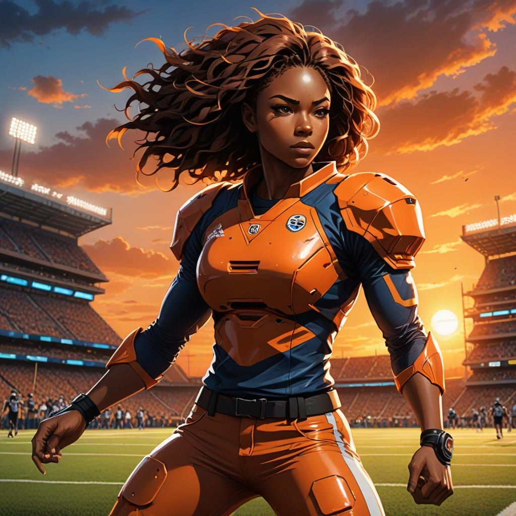 Vibrant College Football Goddess in Anime Style
