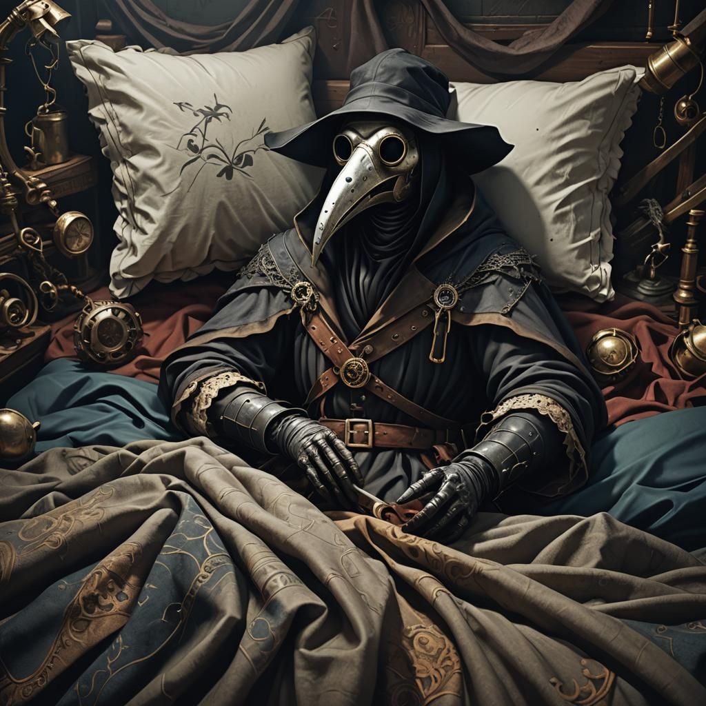 A plague doctor sleeping