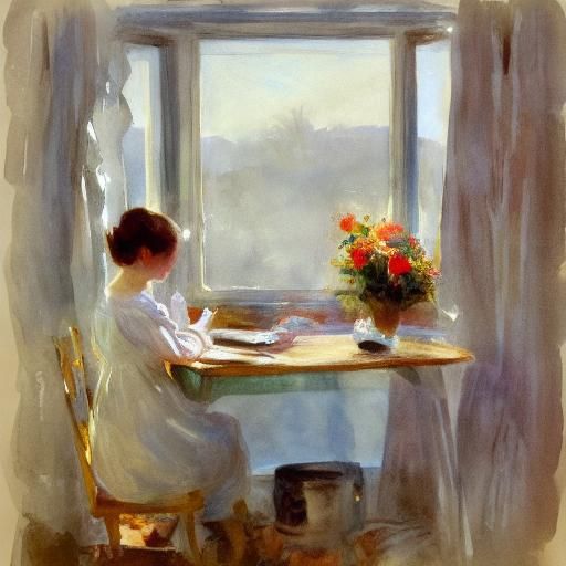 Cozy Watercolor: Girl in Rocking Chair with Dog