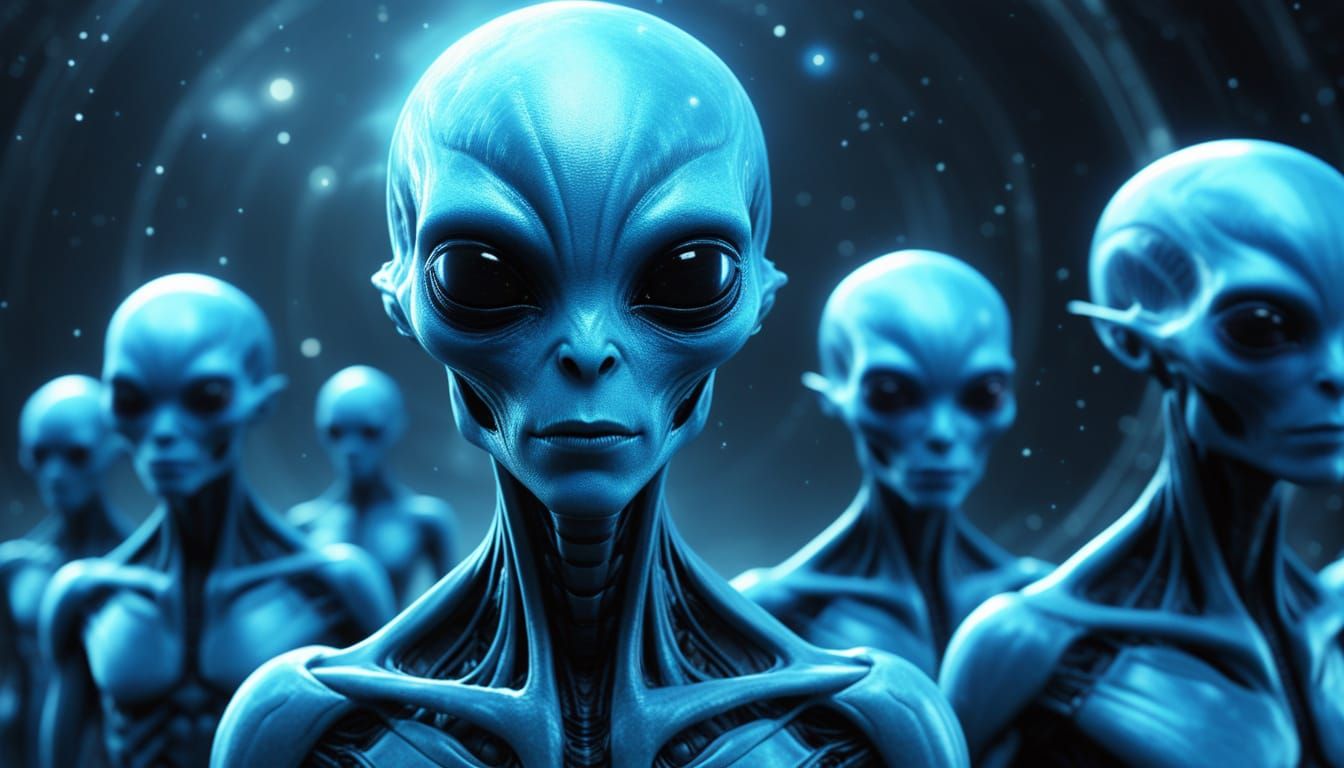 Ethereal Blue-Skinned Aliens in Sci-Fi Concept Art