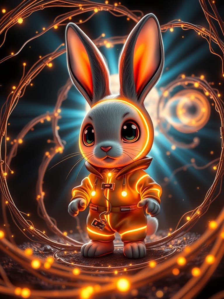 Neon Fiberoptic Bunny in Surreal Digital Art Style