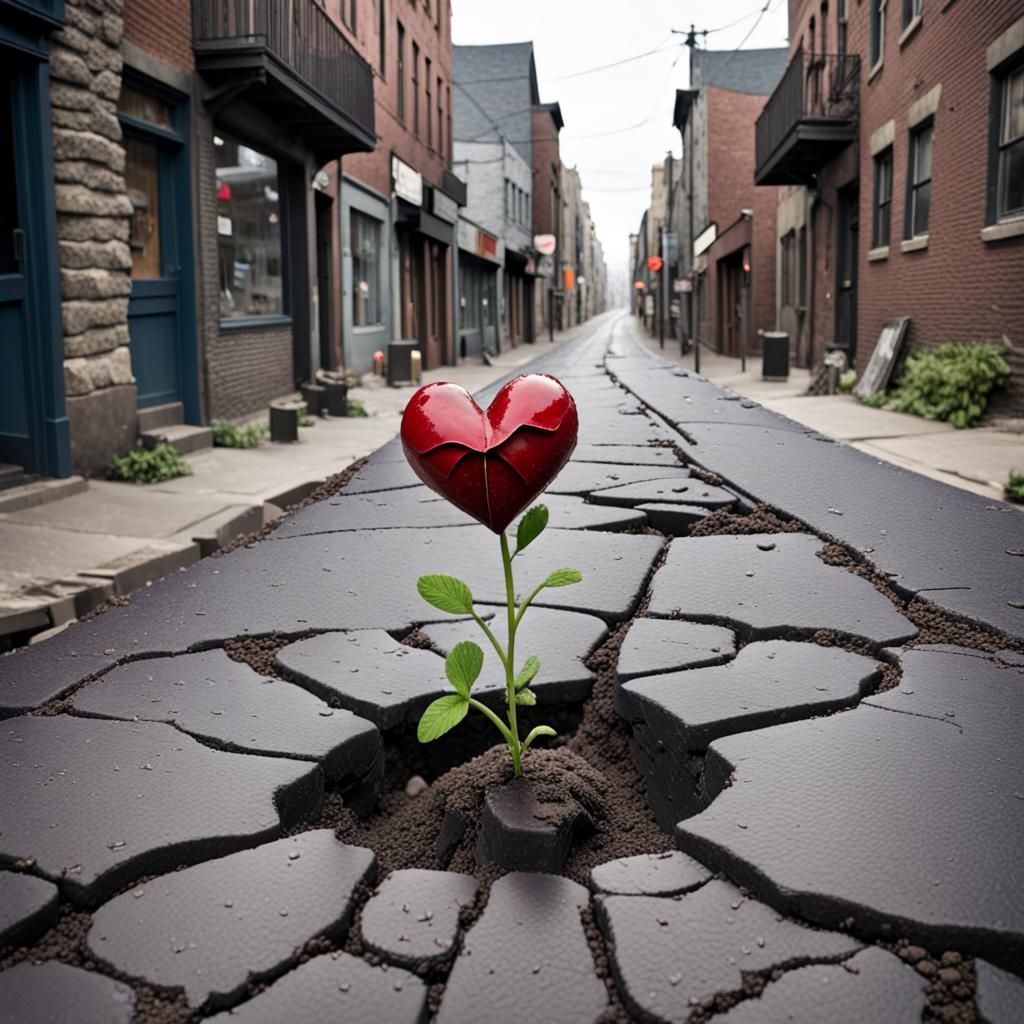 Heart Bloom Breaking Through Stone Ground