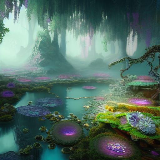 Crystal Garden: A Fantastical Landscape in Deep Color