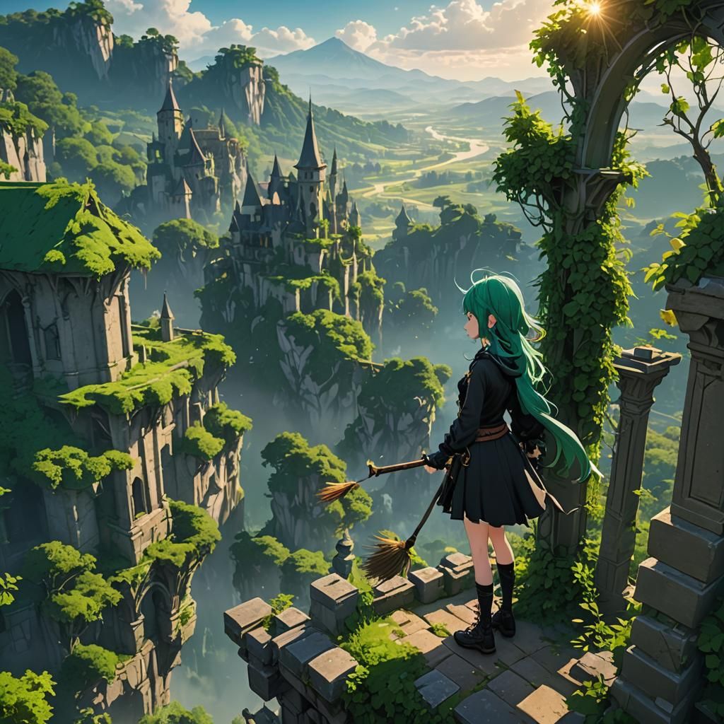 Green witch girl at the ruins 2