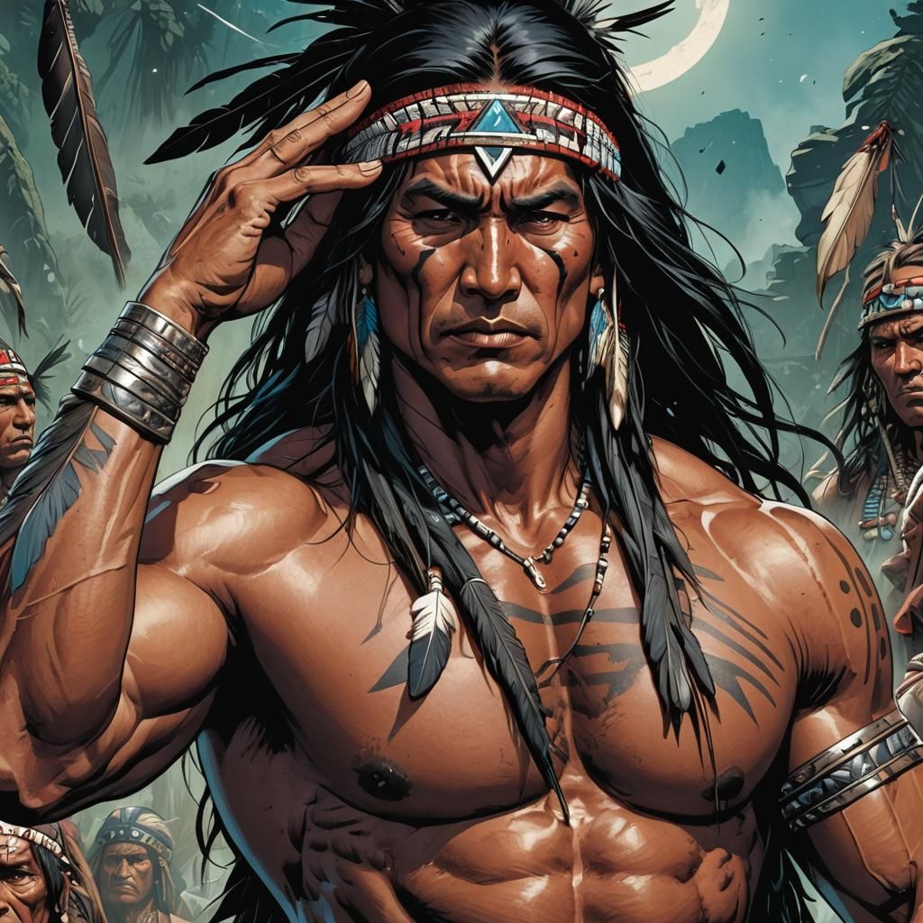 Native American Man with Headache, Comic Book Art