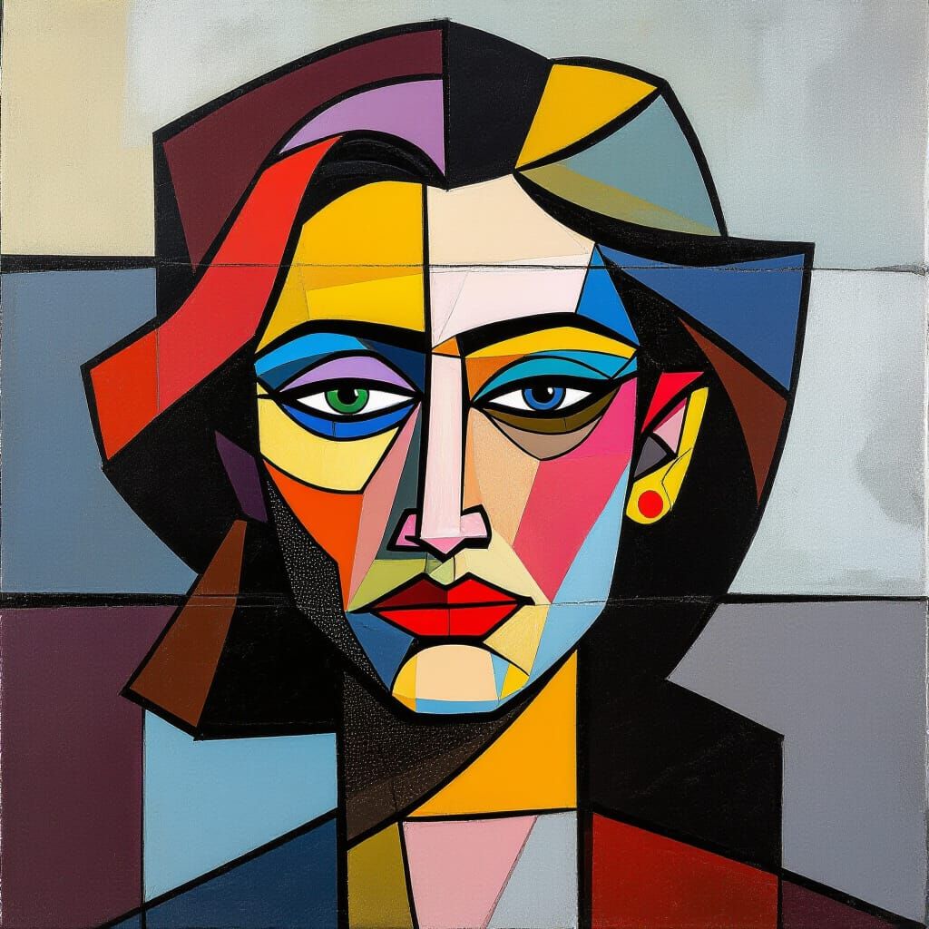 Cubist Graffiti Art with Geometric Portrait
