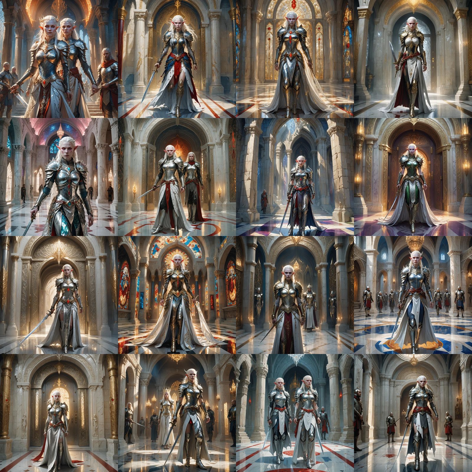 Albino Elf Queen Entering Crystal Castle, Fantasy Art