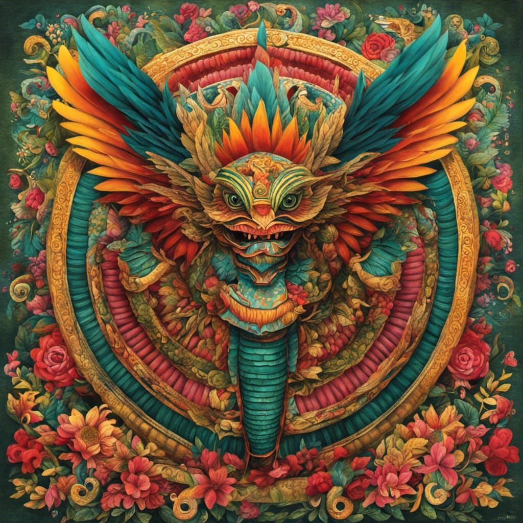 Quetzalcoatl as Frida Kahlo-esque Portrait