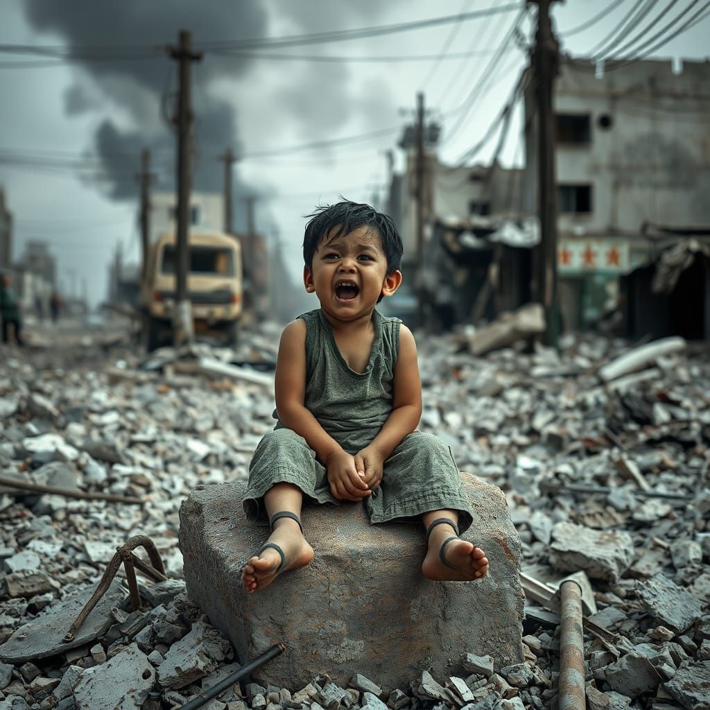 Young Boy's Tears Amidst Gaza's Ruins