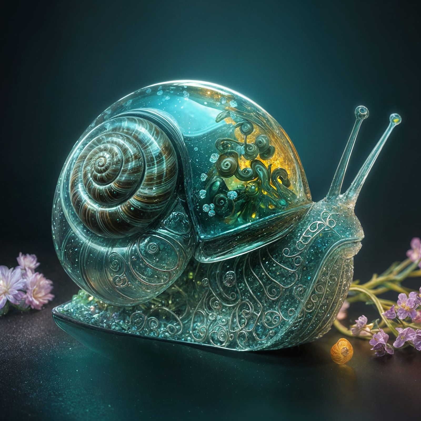 Bioluminescent Flowers in Crystalline Snail Shell: Digital A...