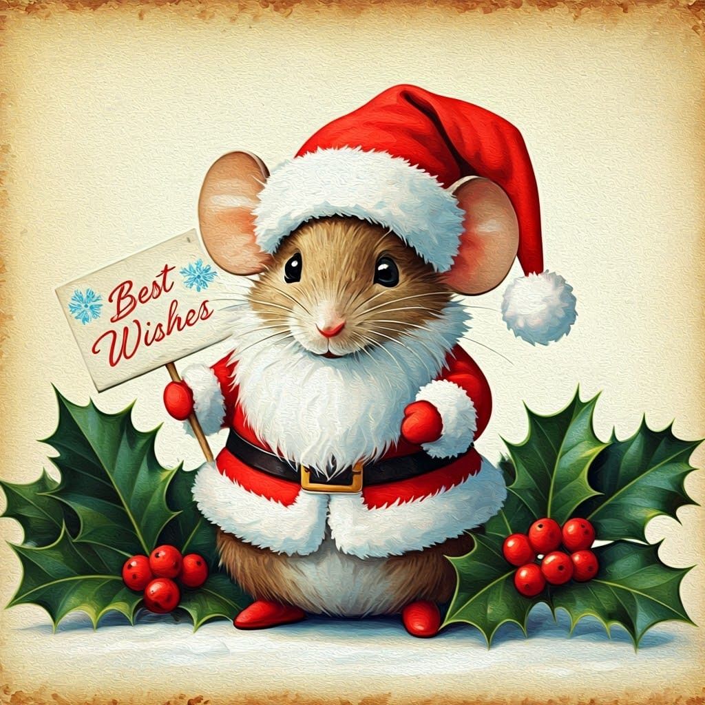 Whimsical Christmas Scene with Charming Mouse in Santa Suit