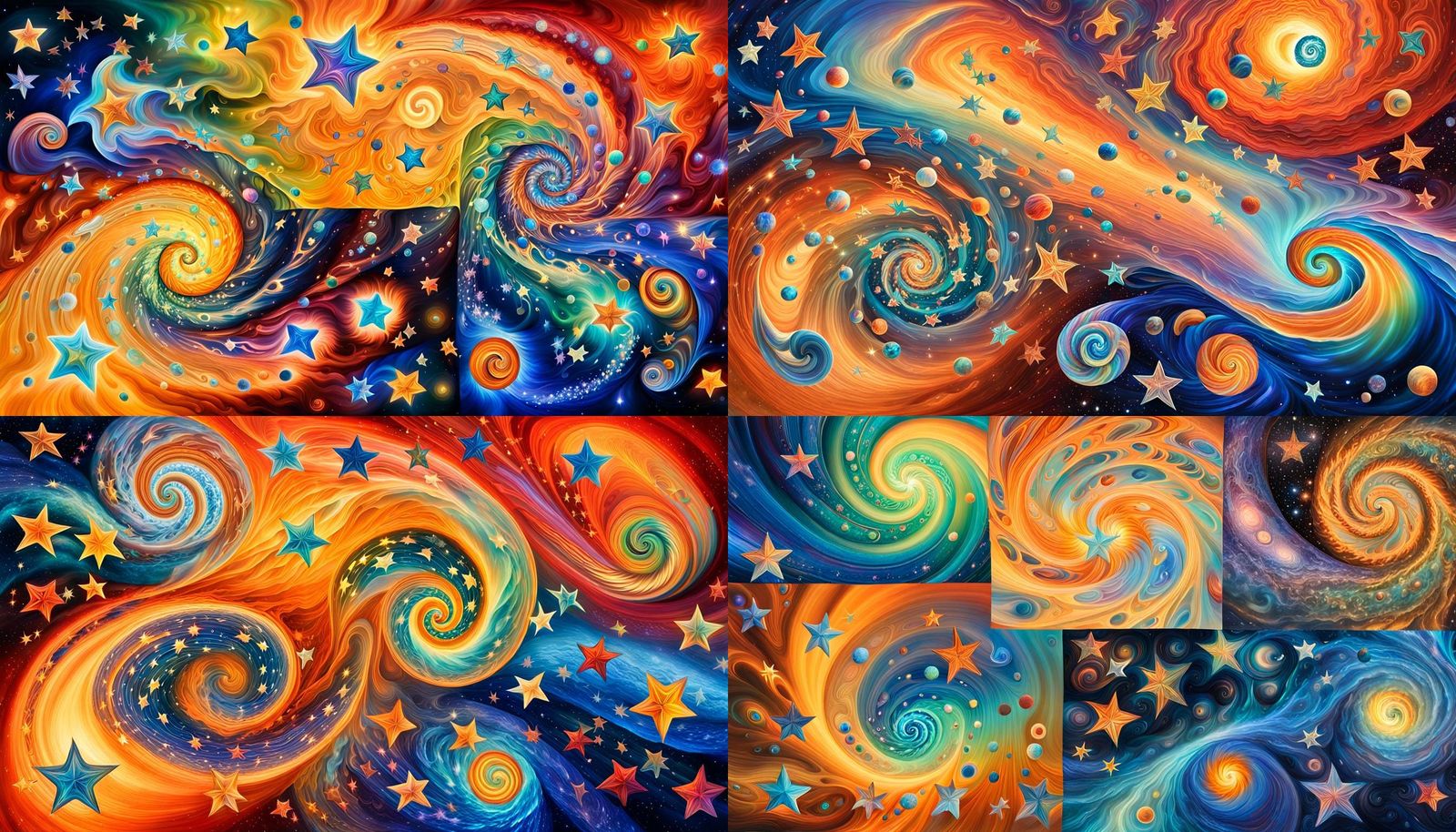 Iridescent Star Cluster Formation in Oil Painting Style