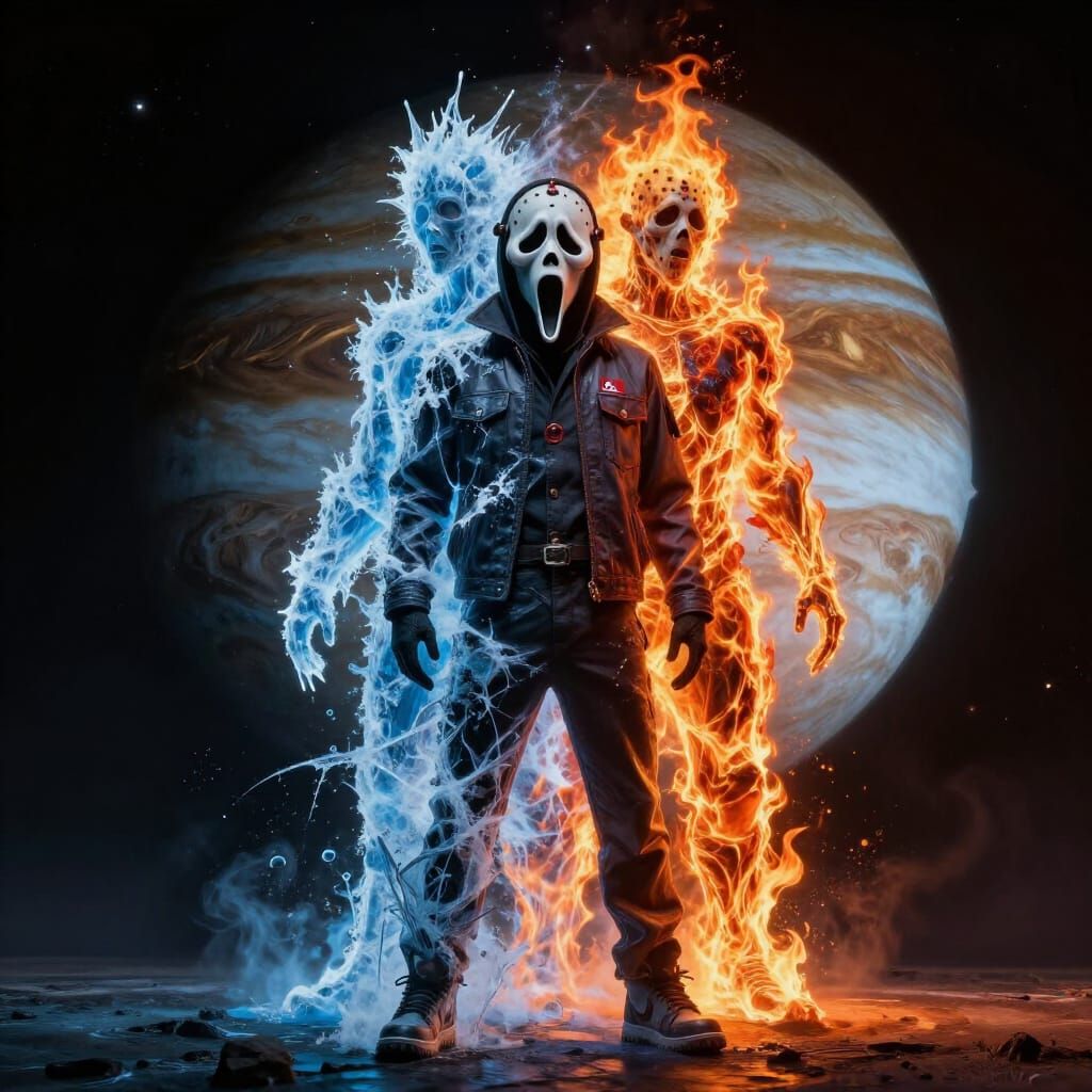 Ghostface & Jason on Jupiter in Ice and Fire Form