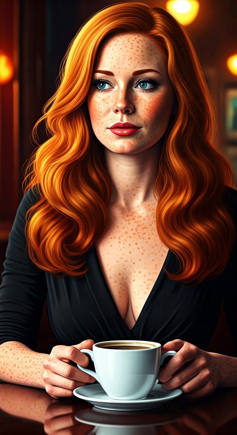 Freckled Red Haired Woman in Pop Art Style