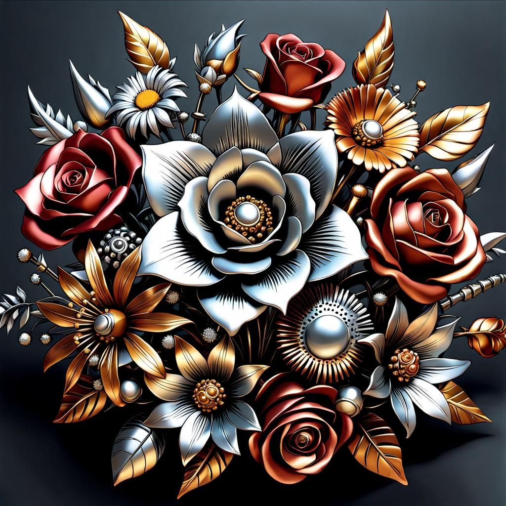 Metallic Cyberpunk Flowers in Silver