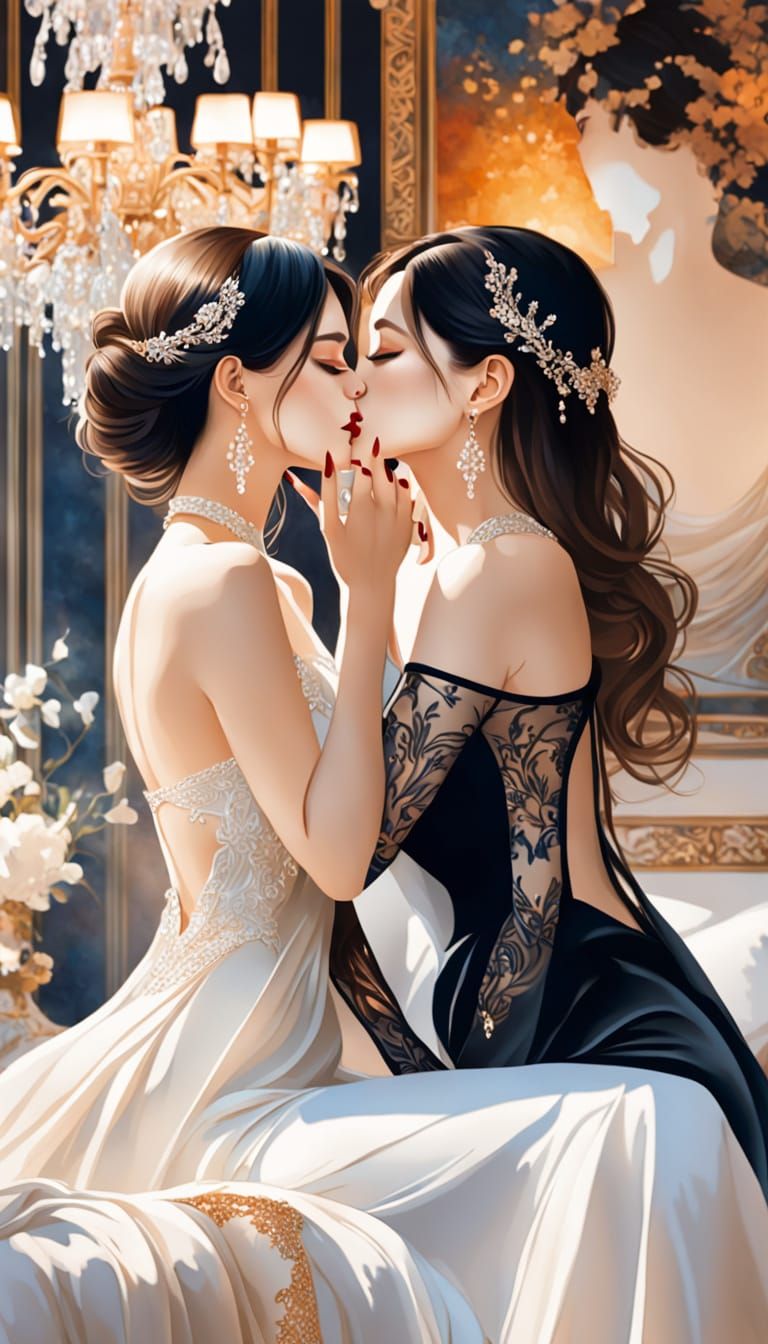 Passionate Kiss Between Two Women in Soft Light