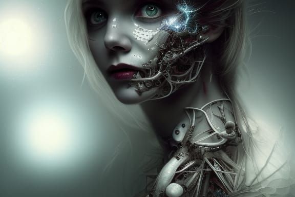 Starlight with Glowing Eyes: Biomechanical Illustration