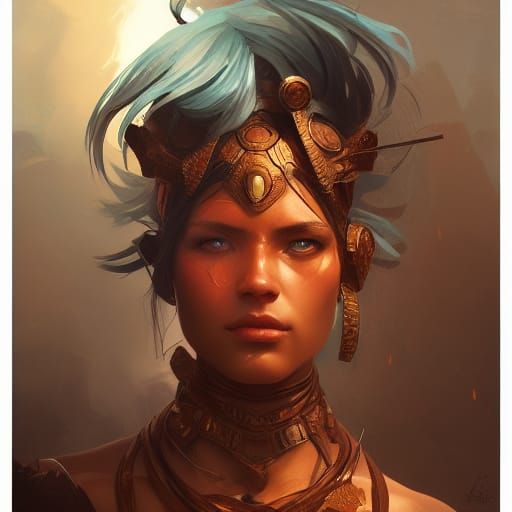 Amazon Warrior Portrait in Hyperdetailed Digital Art