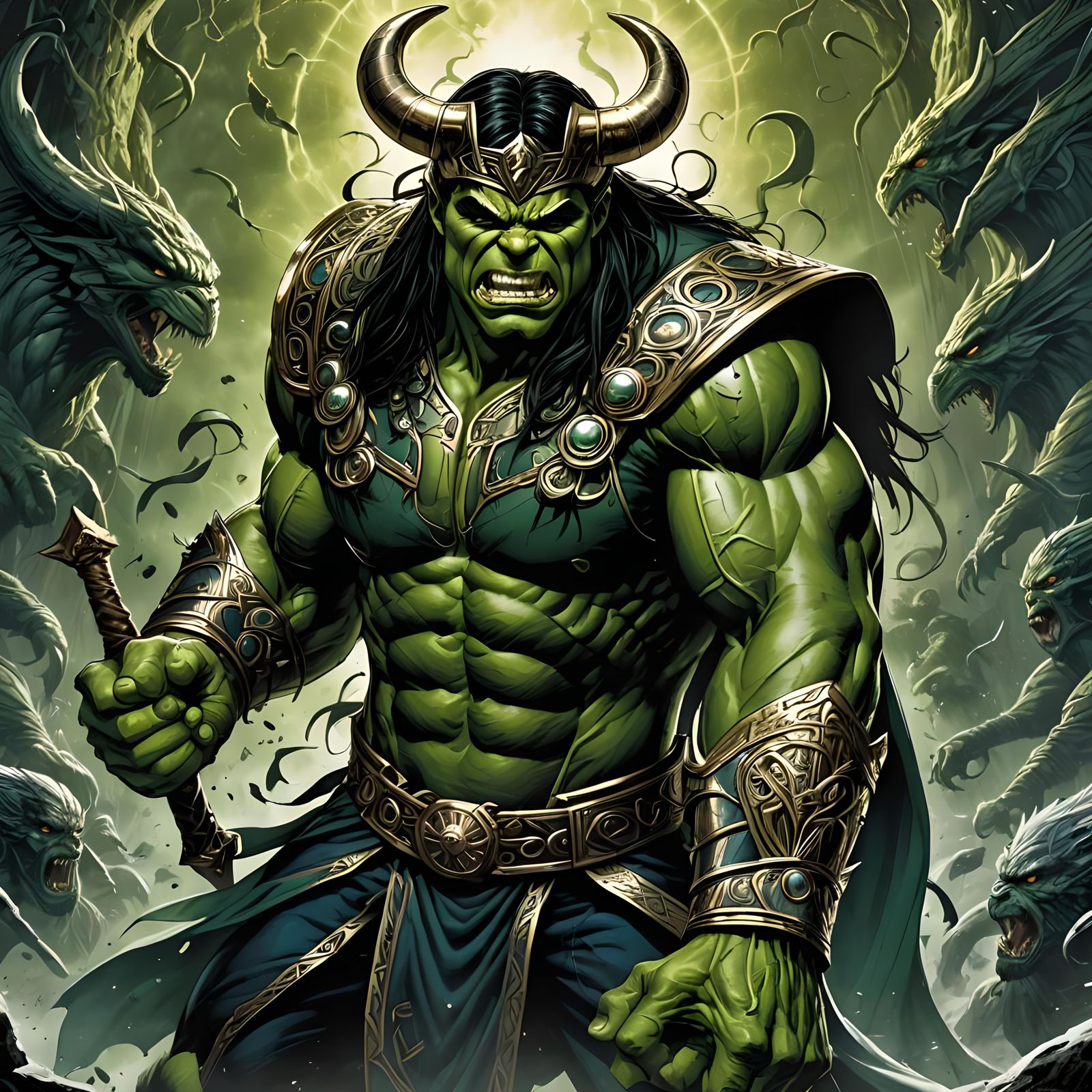 Hulk as Loki in Norse Mythology Comic Art