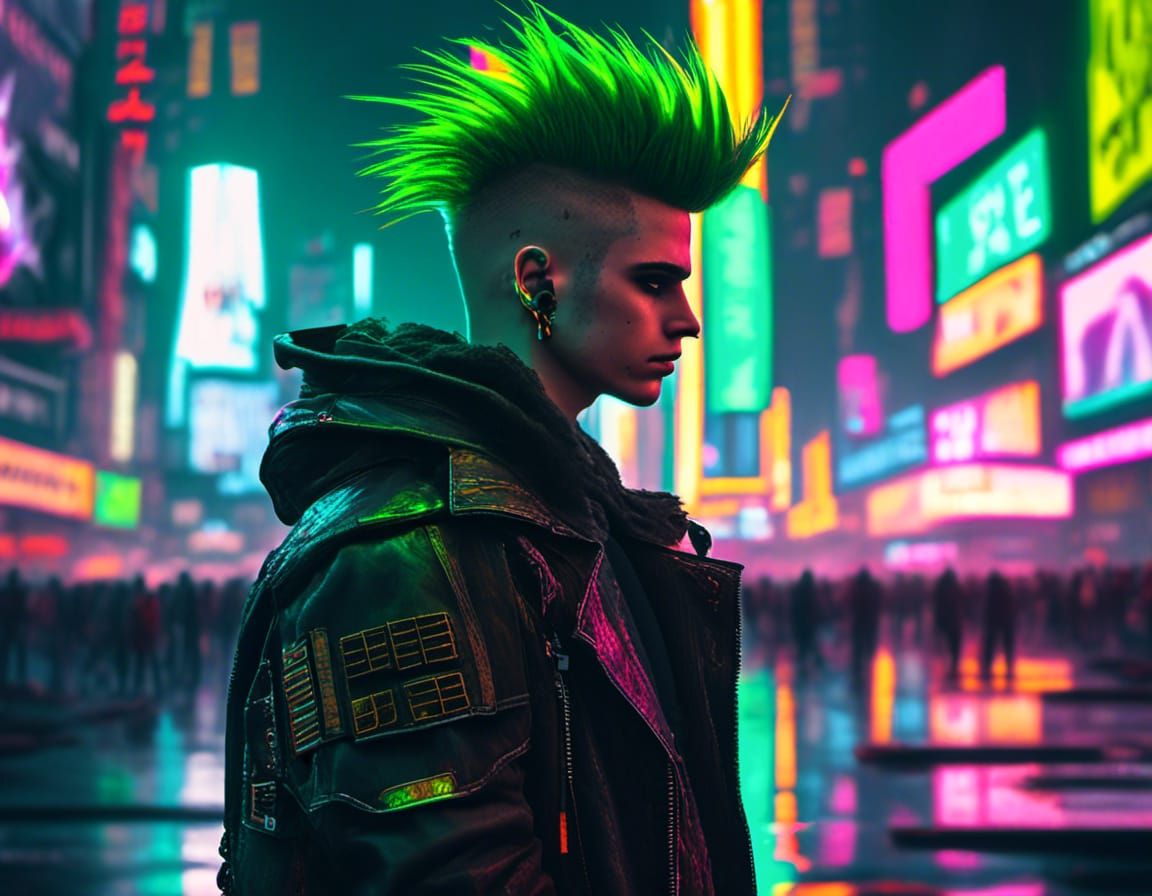Cyberpunk Rocker in Time Square