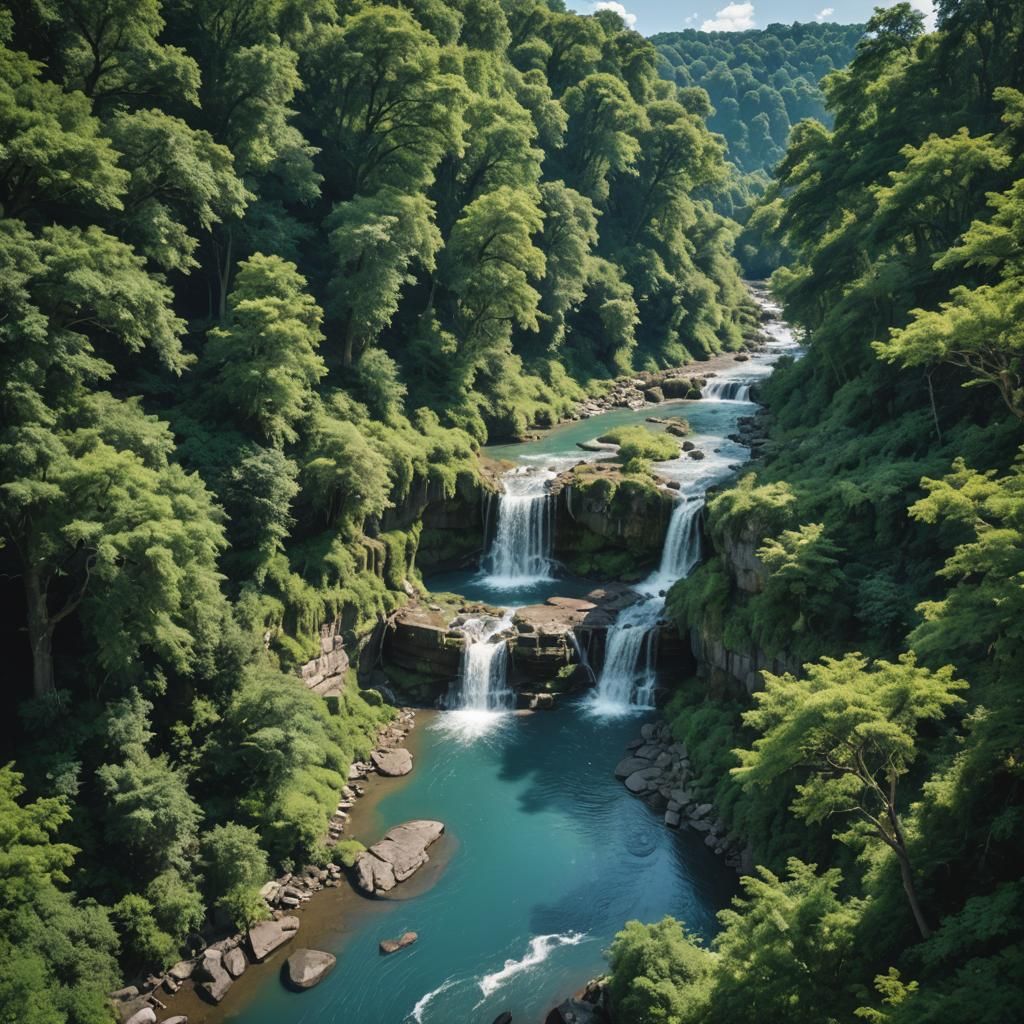 Tranquil Mother Earth: Rivers, Waterfalls, and Blue Sky