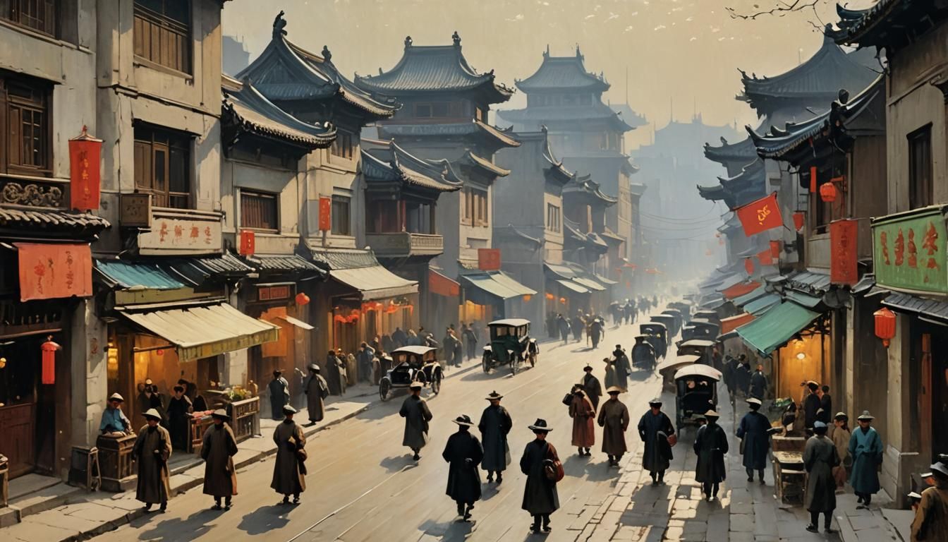 Beijing Street Scene in Abstract Style