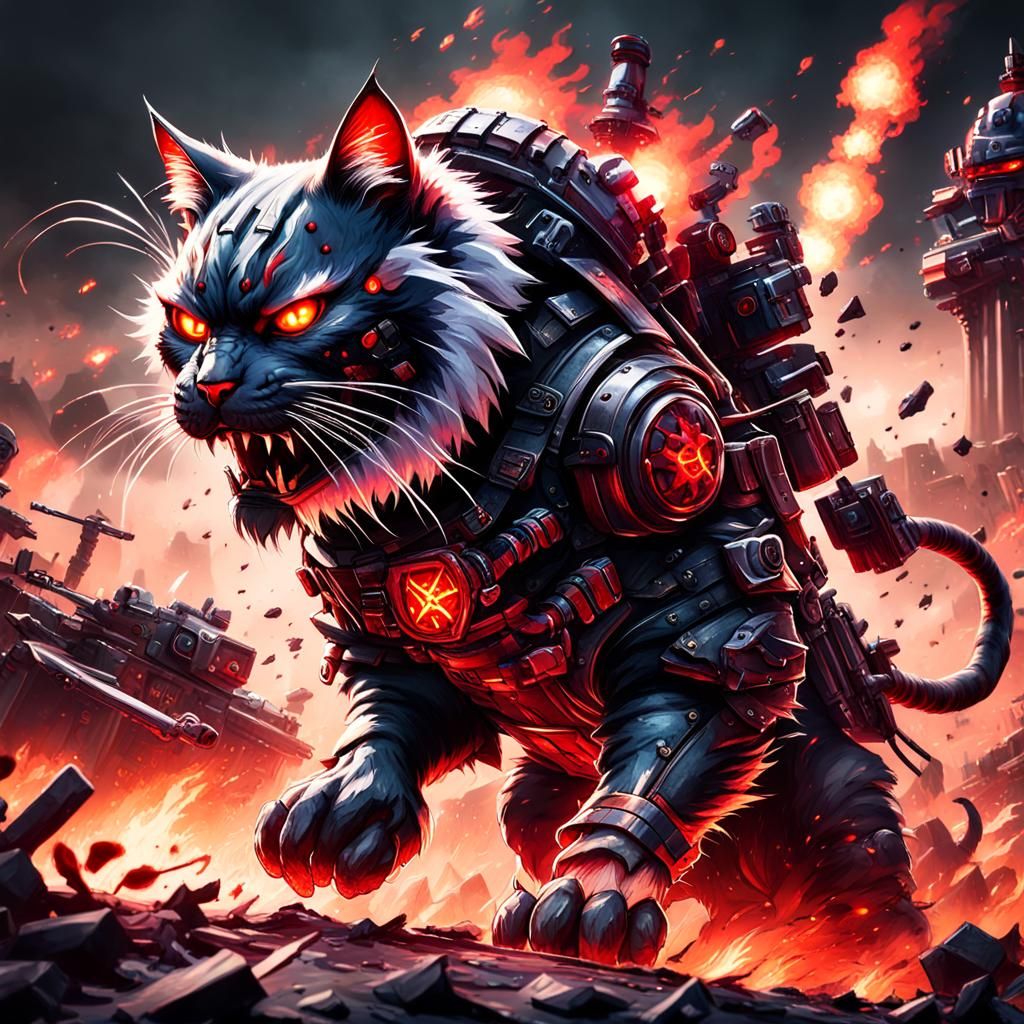 Mutant Cat Army Marches to War in Detailed Painting