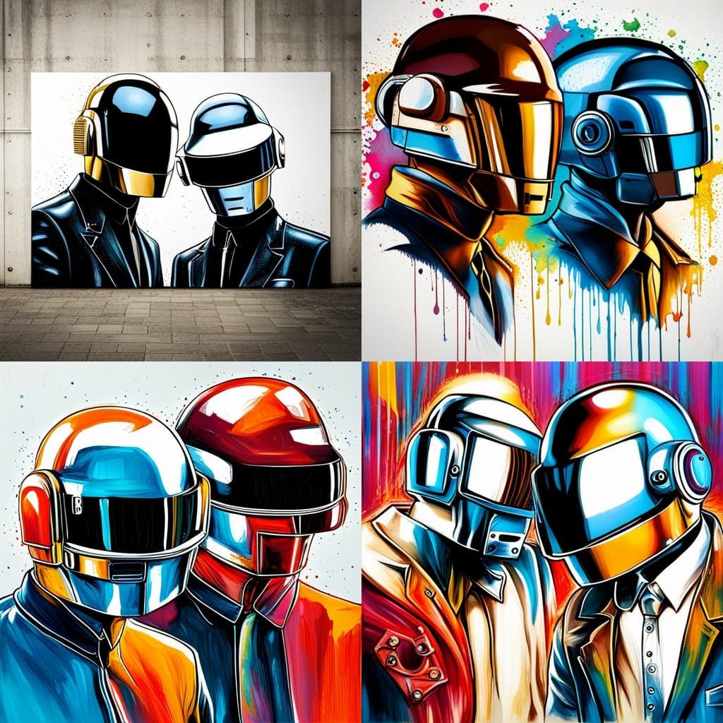 Daft Punk Graffiti Art in Polychromatic Splash Style